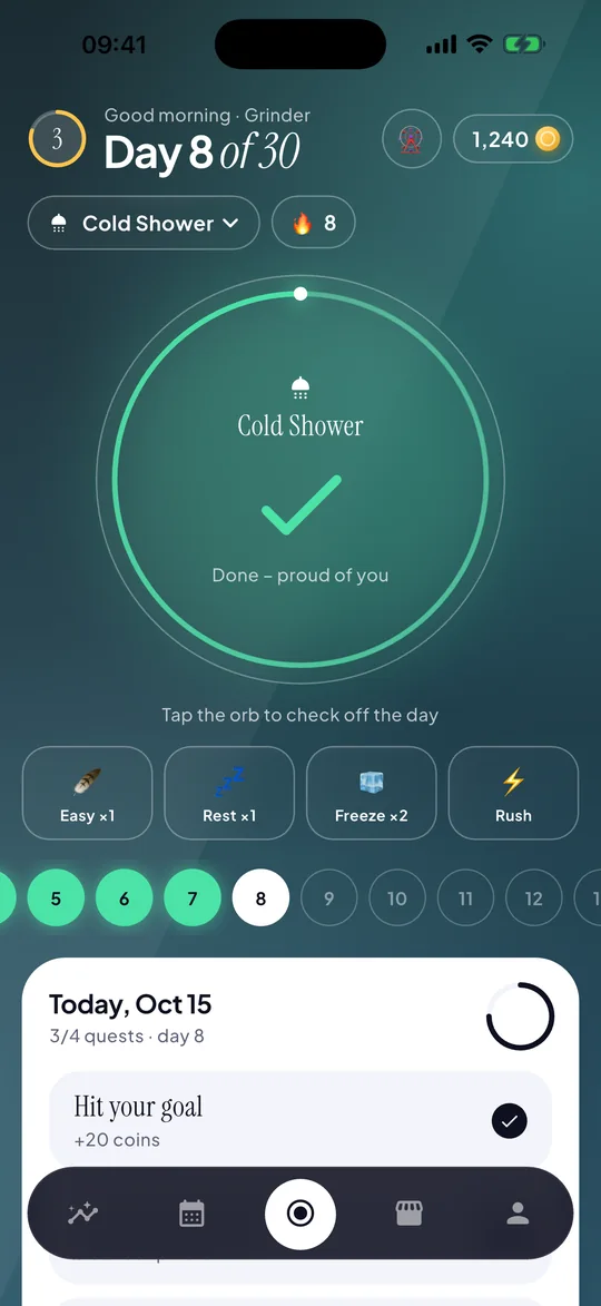 30 Days cold shower challenge: today's habit checked off on day 8 of 30